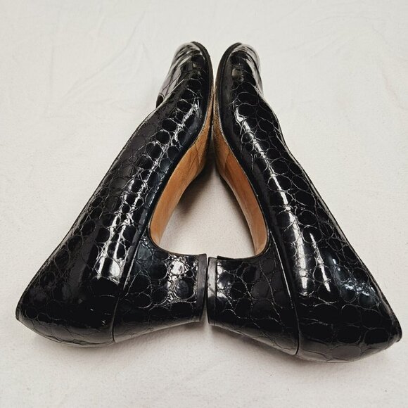 Salvatore Ferragamo 80s Vintage Sz 8 B Black  Embossed Leather Pumps Minor Flaws - Picture 10 of 16